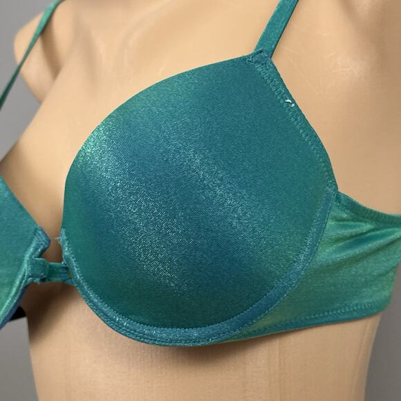 Vintage Lily of France Bra 36B Style 1729 1773 Iridescent Blue Green Front Close - Picture 4 of 11